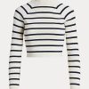 Suéteres de cuello alto cortos a rayas Ralph Lauren para mujer en color crema/azul marino Suéteres de cuello alto cortos a rayas Ralph Lauren para mujer en color crema/azul marino