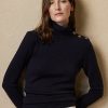 Suéteres de cuello alto de cachemira con botones Ralph Lauren para mujer en azul marino