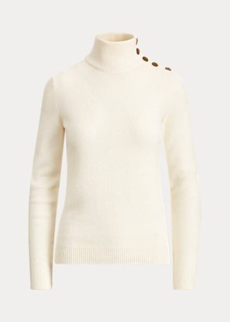 Suéteres de cuello alto de cachemira con botones Ralph Lauren para mujer en color crema