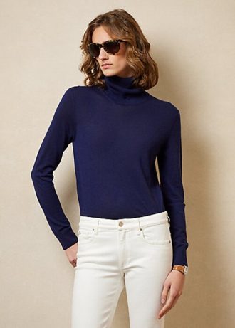 Suéteres de cuello alto de cachemira Ralph Lauren para mujer en azul marino