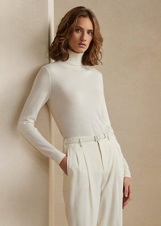 Suéteres de cuello alto de cachemira Ralph Lauren para mujer en color crema Suéteres de cuello alto de cachemira Ralph Lauren para mujer en color crema
