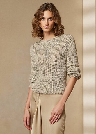 Suéteres de cuello alto de seda con adornos de Ralph Lauren para mujer en beige Suéteres de cuello alto de seda con adornos de Ralph Lauren para mujer en beige