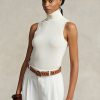 Suéteres de cuello alto sin mangas de lana Ralph Lauren para mujer en color crema Suéteres de cuello alto sin mangas de lana Ralph Lauren para mujer en color crema