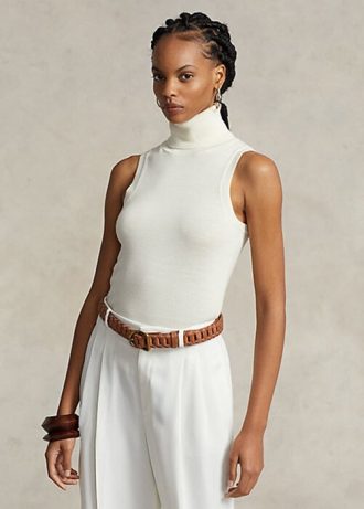 Suéteres de cuello alto sin mangas de lana Ralph Lauren para mujer en color crema Suéteres de cuello alto sin mangas de lana Ralph Lauren para mujer en color crema