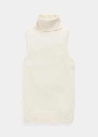 Suéteres de cuello alto sin mangas de lana Ralph Lauren para mujer en color crema Suéteres de cuello alto sin mangas de lana Ralph Lauren para mujer en color crema