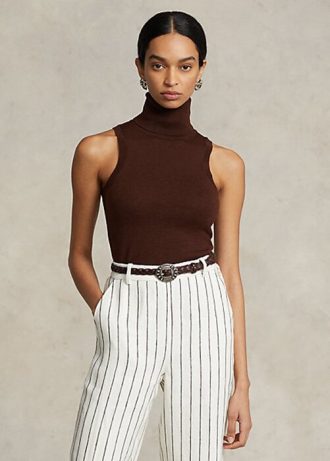 Suéteres de cuello alto sin mangas de lana Ralph Lauren para mujer en color marrón Suéteres de cuello alto sin mangas de lana Ralph Lauren para mujer en color marrón