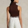 Suéteres de cuello alto sin mangas de lana Ralph Lauren para mujer en color marrón
