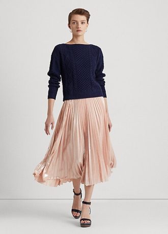 Suéteres de cuello barco de algodón de punto Aran de Ralph Lauren para mujer en azul marino Suéteres de cuello barco de algodón de punto Aran de Ralph Lauren para mujer en azul marino