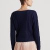 Suéteres de cuello barco de algodón de punto Aran de Ralph Lauren para mujer en azul marino Suéteres de cuello barco de algodón de punto Aran de Ralph Lauren para mujer en azul marino