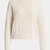 Suéteres de cuello barco de algodón de punto Aran de Ralph Lauren para mujer en color crema Suéteres de cuello barco de algodón de punto Aran de Ralph Lauren para mujer en color crema