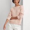 Suéteres de cuello barco de algodón de punto Aran de Ralph Lauren para mujer en color rosa Suéteres de cuello barco de algodón de punto Aran de Ralph Lauren para mujer en color rosa