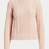 Suéteres de cuello barco de algodón de punto Aran de Ralph Lauren para mujer en color rosa Suéteres de cuello barco de algodón de punto Aran de Ralph Lauren para mujer en color rosa