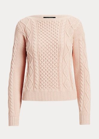 Suéteres de cuello barco de algodón de punto Aran de Ralph Lauren para mujer en color rosa Suéteres de cuello barco de algodón de punto Aran de Ralph Lauren para mujer en color rosa