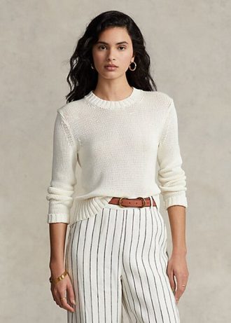 Suéteres de cuello redondo de algodón Ralph Lauren blancos para mujer Suéteres de cuello redondo de algodón Ralph Lauren blancos para mujer