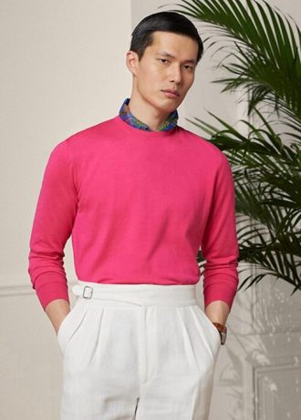 Suéteres de cuello redondo de algodón Ralph Lauren para hombre en color rosa Suéteres de cuello redondo de algodón Ralph Lauren para hombre en color rosa
