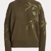 Suéteres de cuello redondo de cachemira con adornos de Ralph Lauren para mujer en color oliva