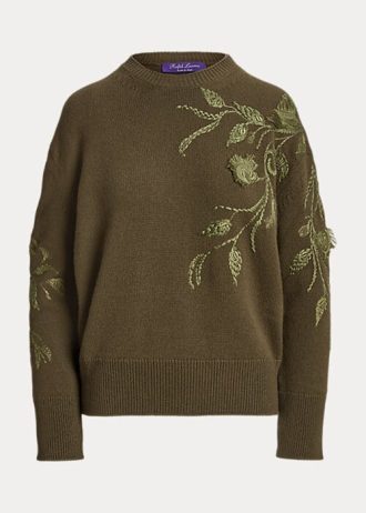 Suéteres de cuello redondo de cachemira con adornos de Ralph Lauren para mujer en color oliva Suéteres de cuello redondo de cachemira con adornos de Ralph Lauren para mujer en color oliva