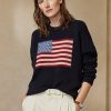 Suéteres de cuello redondo de cachemira con bandera de Ralph Lauren para mujer en azul marino