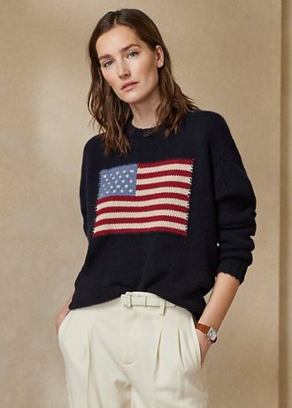 Suéteres de cuello redondo de cachemira con bandera de Ralph Lauren para mujer en azul marino Suéteres de cuello redondo de cachemira con bandera de Ralph Lauren para mujer en azul marino