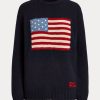 Suéteres de cuello redondo de cachemira con bandera de Ralph Lauren para mujer en azul marino