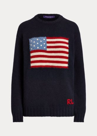 Suéteres de cuello redondo de cachemira con bandera de Ralph Lauren para mujer en azul marino Suéteres de cuello redondo de cachemira con bandera de Ralph Lauren para mujer en azul marino