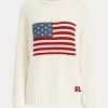 Suéteres de cuello redondo de cachemira con bandera de Ralph Lauren para mujer en color crema