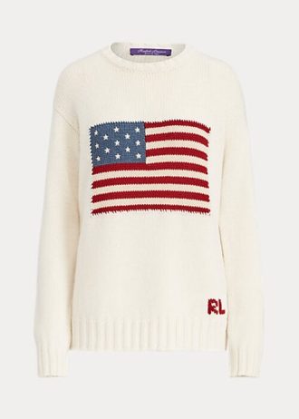 Suéteres de cuello redondo de cachemira con bandera de Ralph Lauren para mujer en color crema Suéteres de cuello redondo de cachemira con bandera de Ralph Lauren para mujer en color crema