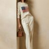 Suéteres de cuello redondo de cachemira con bandera de Ralph Lauren para mujer en color crema