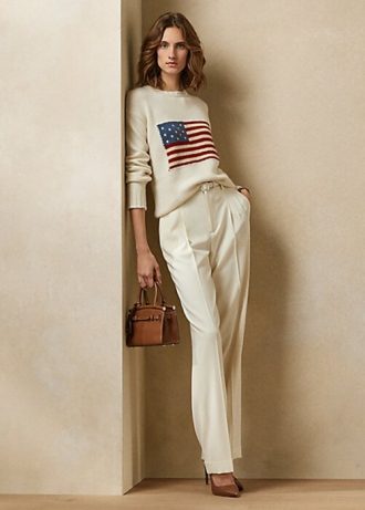 Suéteres de cuello redondo de cachemira con bandera de Ralph Lauren para mujer en color crema Suéteres de cuello redondo de cachemira con bandera de Ralph Lauren para mujer en color crema