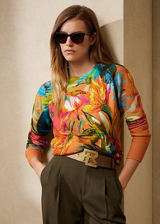 Suéteres de cuello redondo de cachemira con gráficos multicolores de Ralph Lauren para mujer Suéteres de cuello redondo de cachemira con gráficos multicolores de Ralph Lauren para mujer