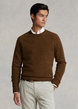 Suéteres de cuello redondo de lana con parche de gamuza de Ralph Lauren para hombre en color marrón Suéteres de cuello redondo de lana con parche de gamuza de Ralph Lauren para hombre en color marrón