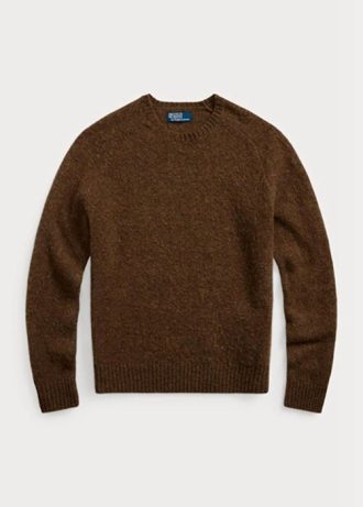 Suéteres de cuello redondo de lana con parche de gamuza de Ralph Lauren para hombre en color marrón Suéteres de cuello redondo de lana con parche de gamuza de Ralph Lauren para hombre en color marrón