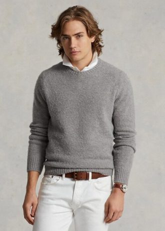 Suéteres de cuello redondo de lana con parche de gamuza de Ralph Lauren para hombre en gris Suéteres de cuello redondo de lana con parche de gamuza de Ralph Lauren para hombre en gris
