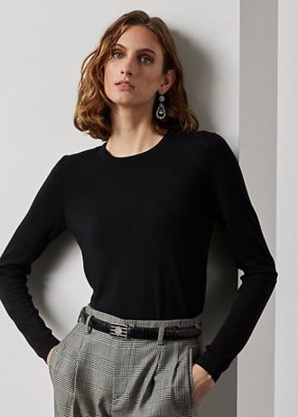 Suéteres de cuello redondo de lana merino Ralph Lauren negros para mujer Suéteres de cuello redondo de lana merino Ralph Lauren negros para mujer