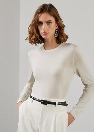 Suéteres de cuello redondo de lana merino Ralph Lauren para mujer en color crema Suéteres de cuello redondo de lana merino Ralph Lauren para mujer en color crema