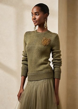 Suéteres de cuello redondo de mezcla de seda con adornos verdes de Ralph Lauren para mujer Suéteres de cuello redondo de mezcla de seda con adornos verdes de Ralph Lauren para mujer