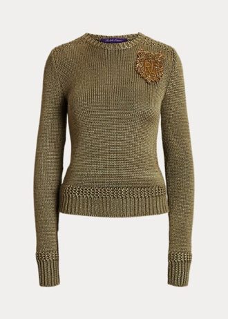 Suéteres de cuello redondo de mezcla de seda con adornos verdes de Ralph Lauren para mujer Suéteres de cuello redondo de mezcla de seda con adornos verdes de Ralph Lauren para mujer