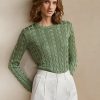 Suéteres de cuello redondo de seda con punto trenzado de Ralph Lauren para mujer, color verde Suéteres de cuello redondo de seda con punto trenzado de Ralph Lauren para mujer, color verde