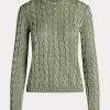 Suéteres de cuello redondo de seda con punto trenzado de Ralph Lauren para mujer, color verde Suéteres de cuello redondo de seda con punto trenzado de Ralph Lauren para mujer, color verde