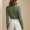 Suéteres de cuello redondo de seda con punto trenzado de Ralph Lauren para mujer, color verde Suéteres de cuello redondo de seda con punto trenzado de Ralph Lauren para mujer, color verde