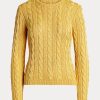 Suéteres de cuello redondo de seda con punto trenzado de Ralph Lauren para mujer en amarillo