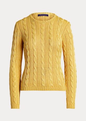 Suéteres de cuello redondo de seda con punto trenzado de Ralph Lauren para mujer en amarillo Suéteres de cuello redondo de seda con punto trenzado de Ralph Lauren para mujer en amarillo