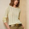 Suéteres de cuello redondo de seda con punto trenzado de Ralph Lauren para mujer en color crema