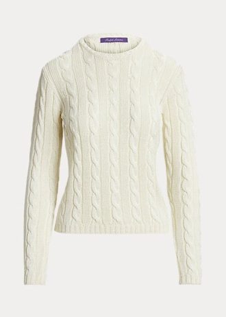 Suéteres de cuello redondo de seda con punto trenzado de Ralph Lauren para mujer en color crema Suéteres de cuello redondo de seda con punto trenzado de Ralph Lauren para mujer en color crema