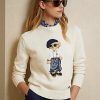 Suéteres de jersey con diseño de oso y pareo Ralph Lauren en color crema para mujer