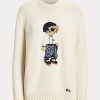 Suéteres de jersey con diseño de oso y pareo Ralph Lauren en color crema para mujer