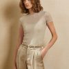 Suéteres de malla Ralph Lauren de manga corta en beige para mujer Suéteres de malla Ralph Lauren de manga corta en beige para mujer