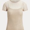 Suéteres de malla Ralph Lauren de manga corta en beige para mujer Suéteres de malla Ralph Lauren de manga corta en beige para mujer