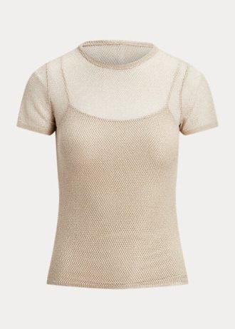 Suéteres de malla Ralph Lauren de manga corta en beige para mujer Suéteres de malla Ralph Lauren de manga corta en beige para mujer