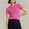 Suéteres de manga corta de algodón con punto trenzado Ralph Lauren para mujer en color fucsia Suéteres de manga corta de algodón con punto trenzado Ralph Lauren para mujer en color fucsia